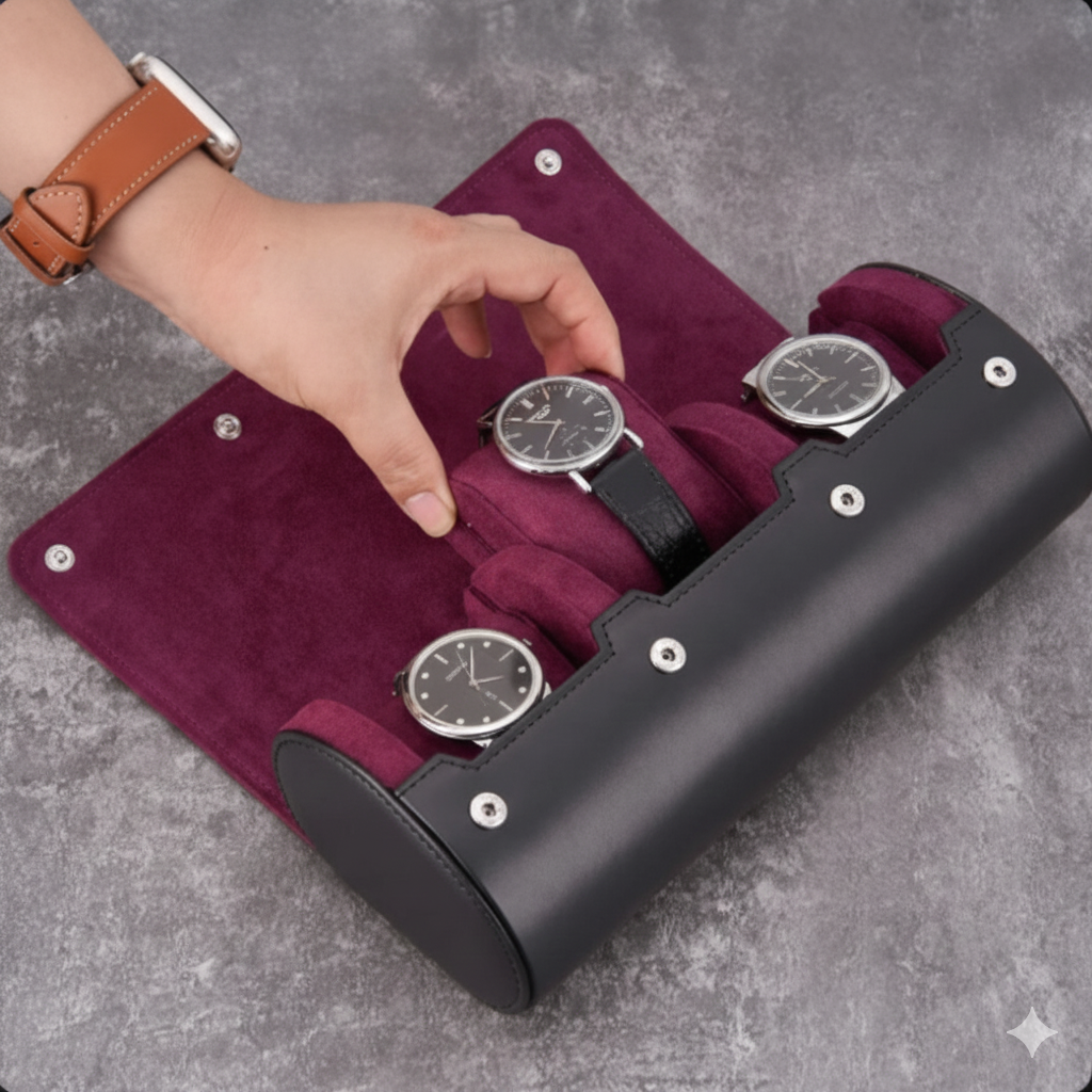 Caja Portátil de Cuero y terciopelo